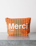 Merci - Pochette En Coton - Orange, Vert & Crème