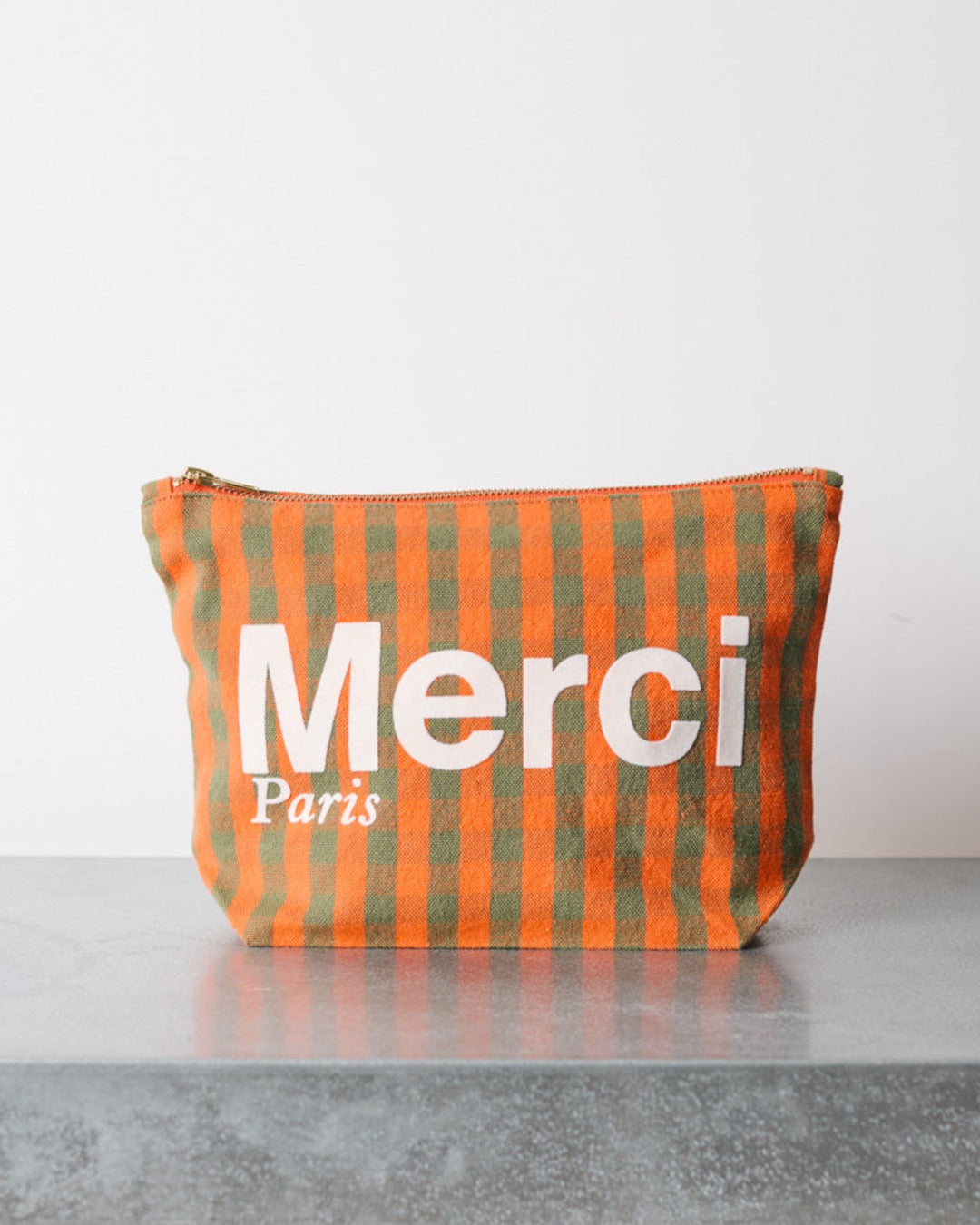 Merci - Pochette En Coton - Orange, Vert & Crème