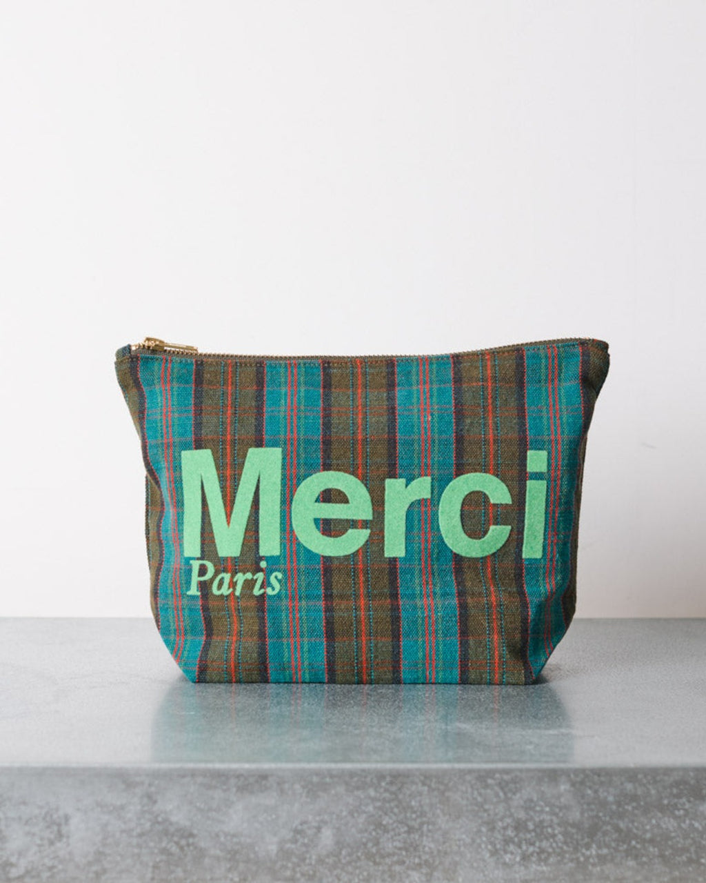 Merci - Pochette En Coton - Bleu, Marron & Vert