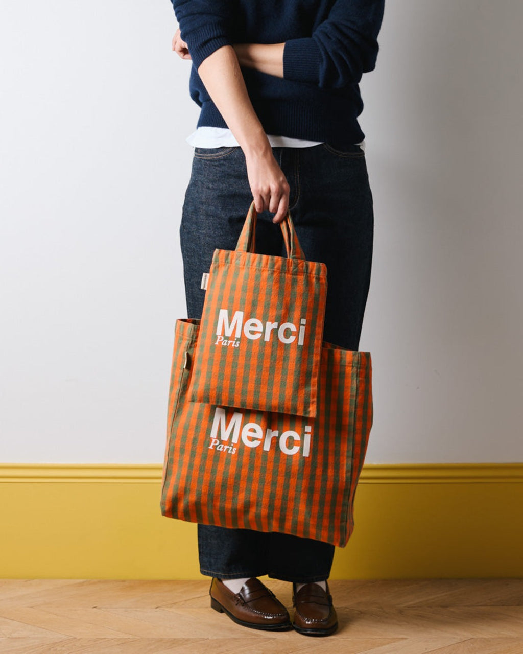 Merci - Cotton Tote Bag - Orange, Green & Cream