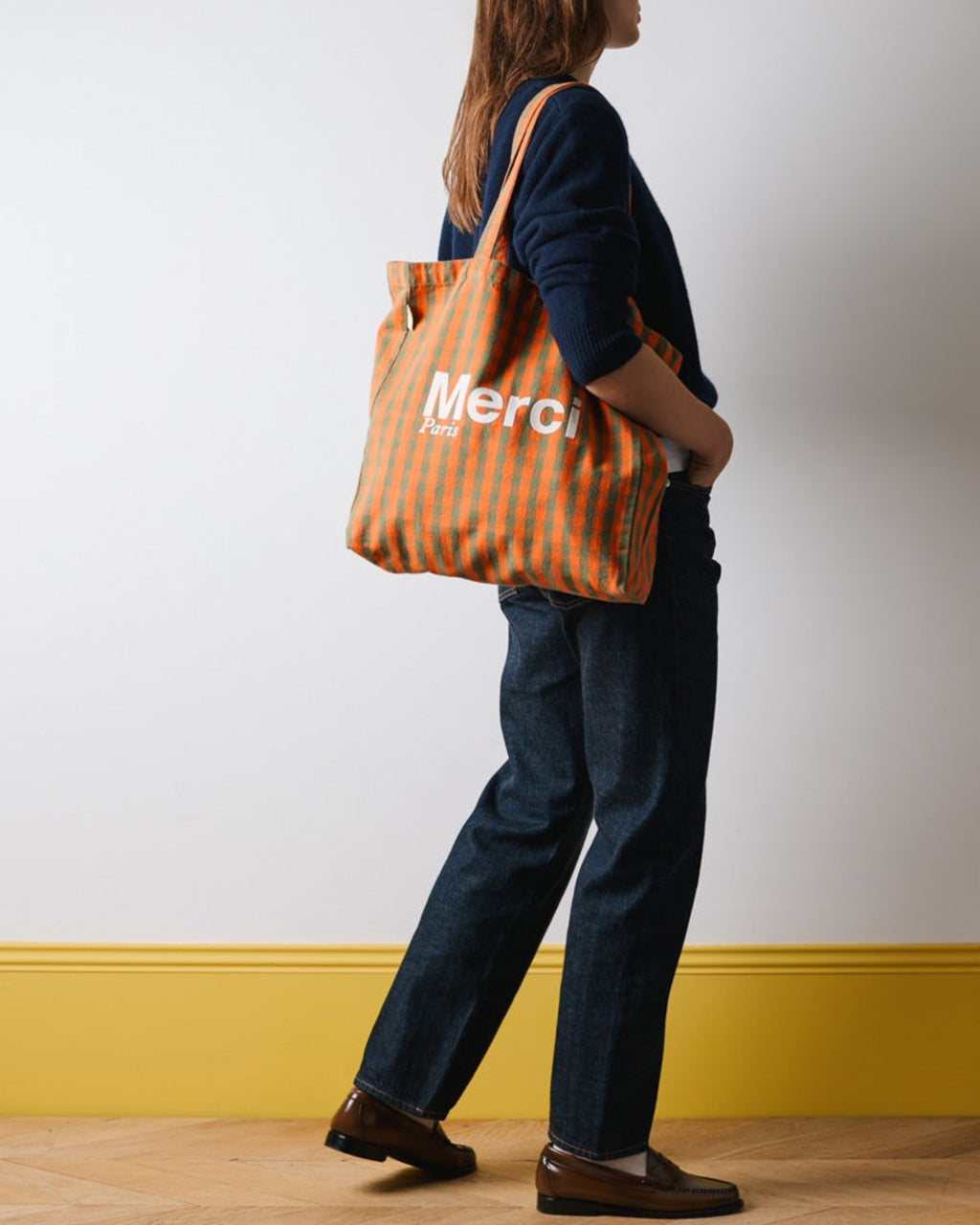 Merci - Cotton Tote Bag - Orange, Green & Cream