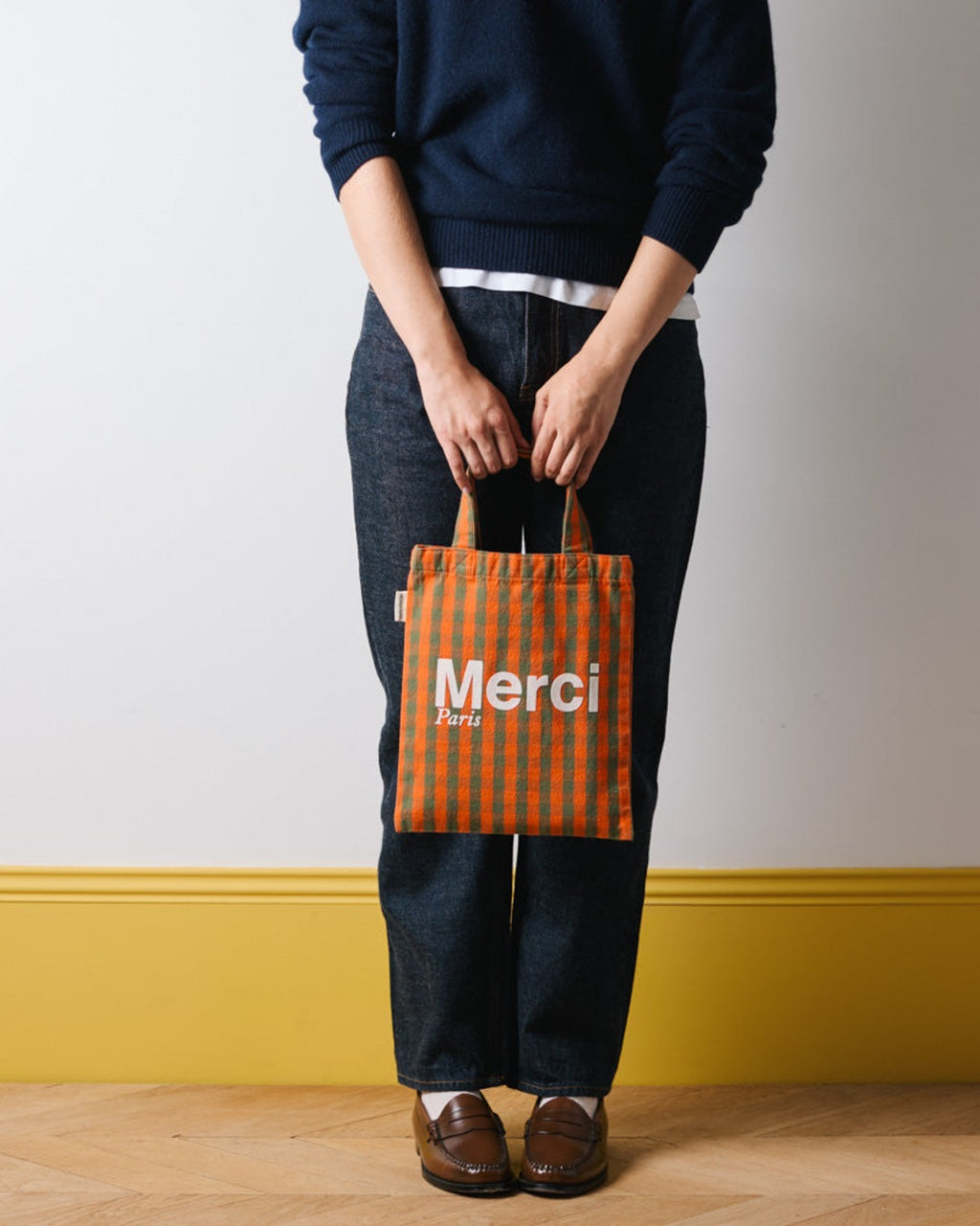 Merci - Cotton Tote Bag - Orange, Green & Cream