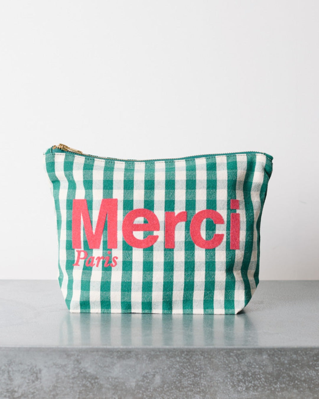 Merci - Pochette En Coton - Vert, Crème & Rose