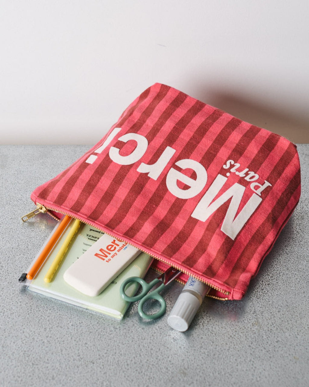 Merci - Pochette En Coton - Rose, Vin & Crème