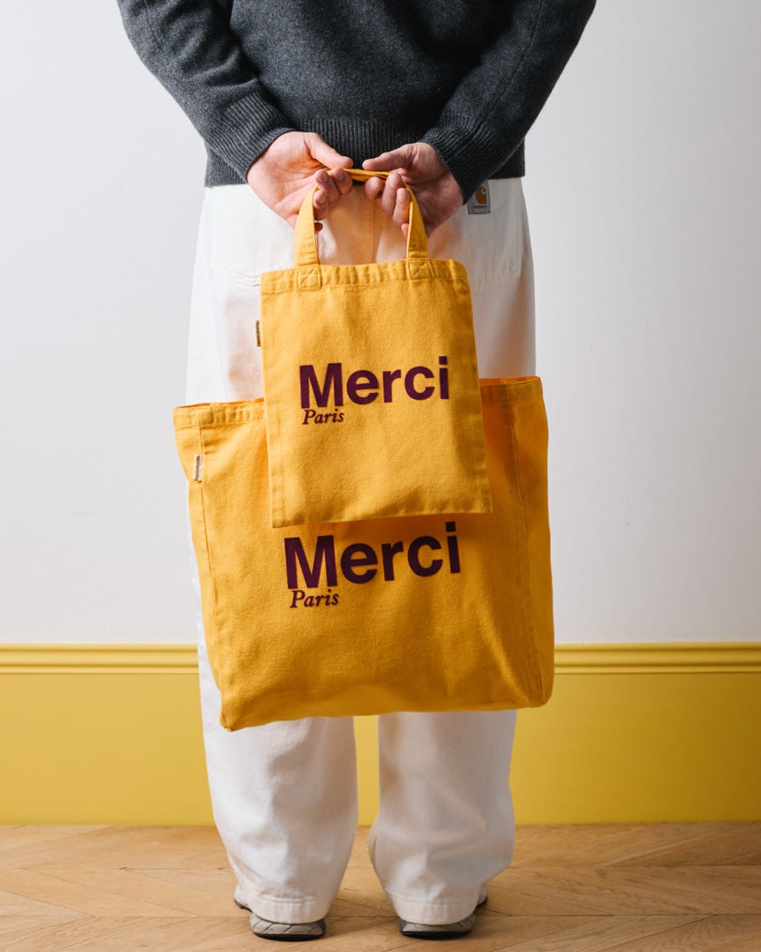 Merci - Tote Bag En Coton - Jaune & Prune