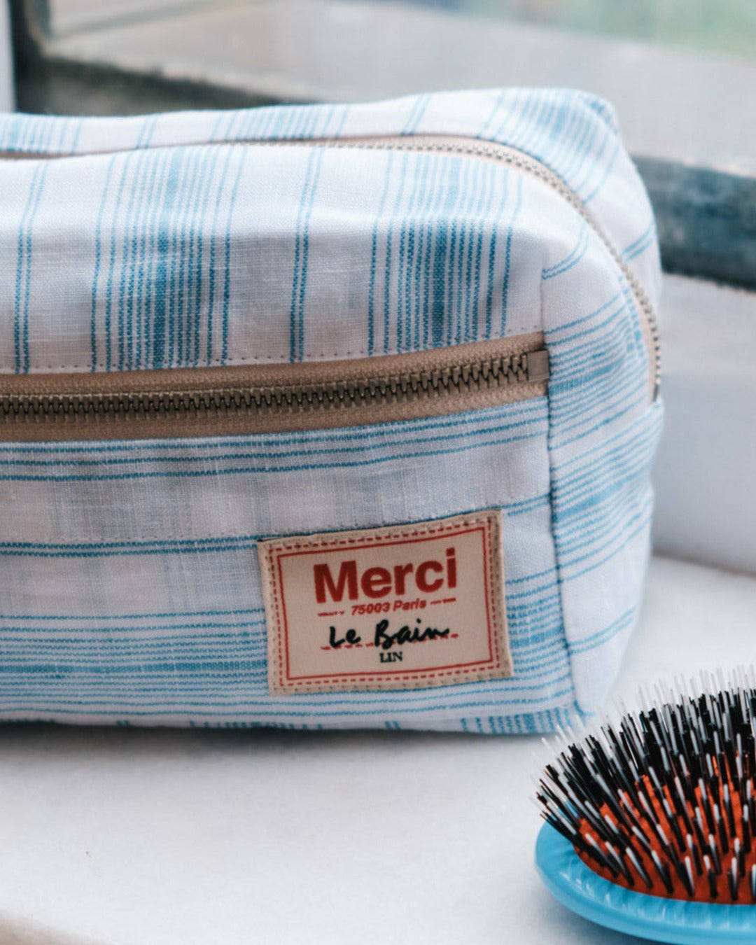 Merci - Toiletry bag - Primary Blue Canvas Stripes