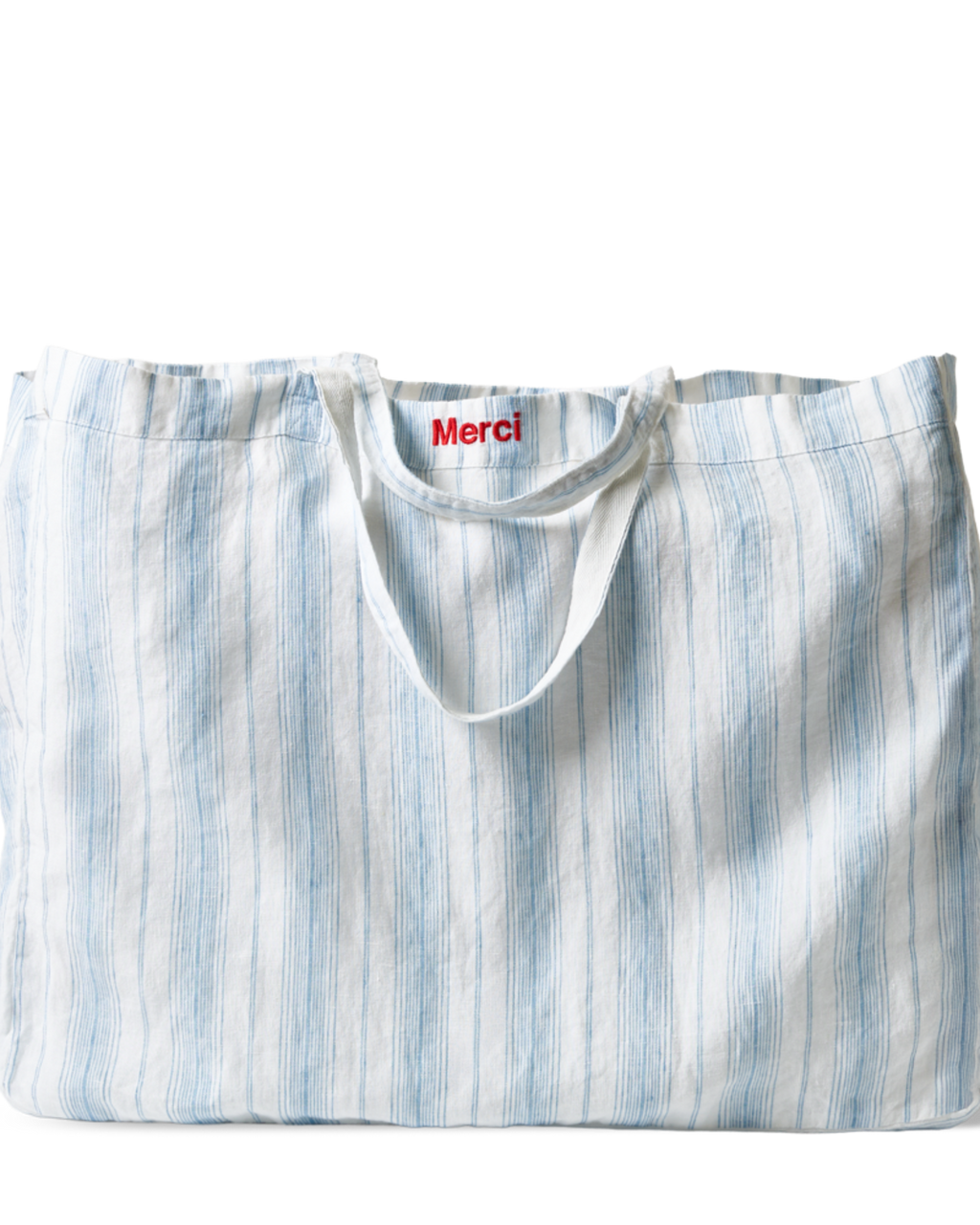 Merci - Washed linen Merci shopping bag - Primary Blue Canvas Stripes