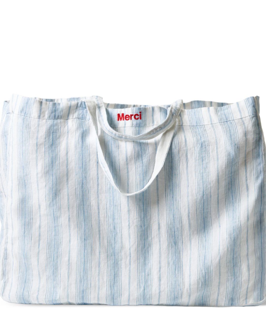 Merci - Washed linen Merci shopping bag - Primary Blue Canvas Stripes