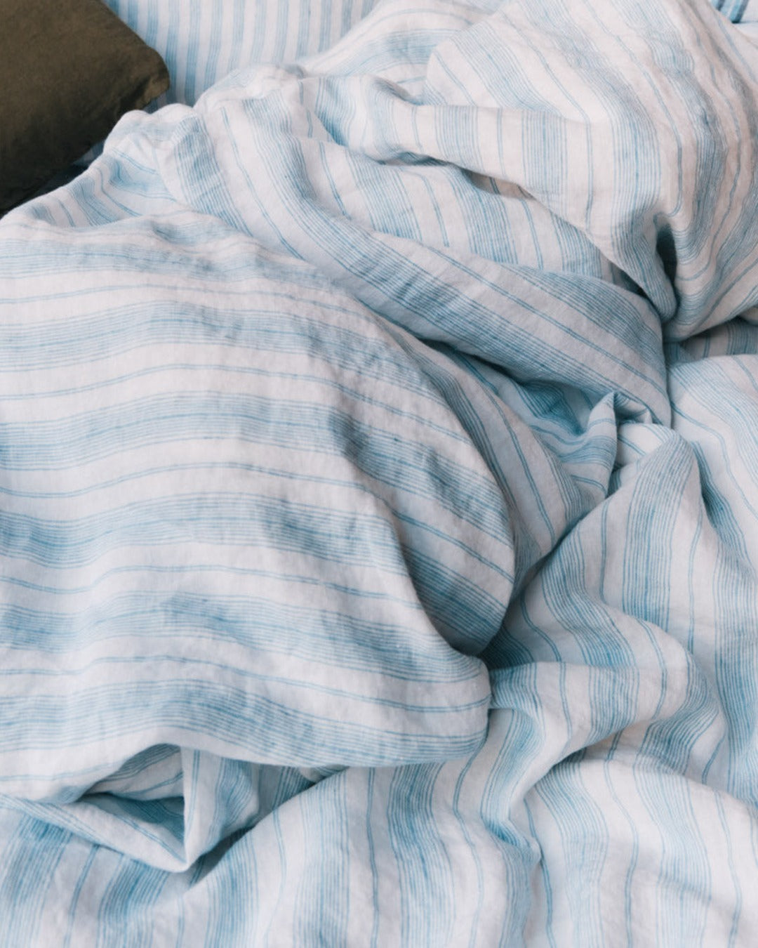 Merci - Housse De Couette En Lin Lavé - Rayures Toile Bleu Primaire