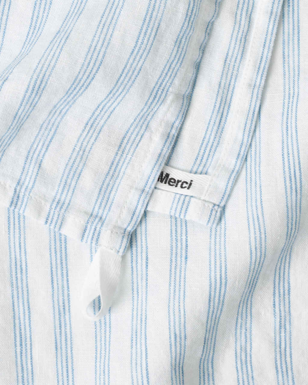 Merci - Washed linen tea towel - Primary Blue Paintbrush Stripes