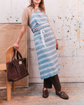 Merci - Washed linen apron - Primary Blue Palette Stripes