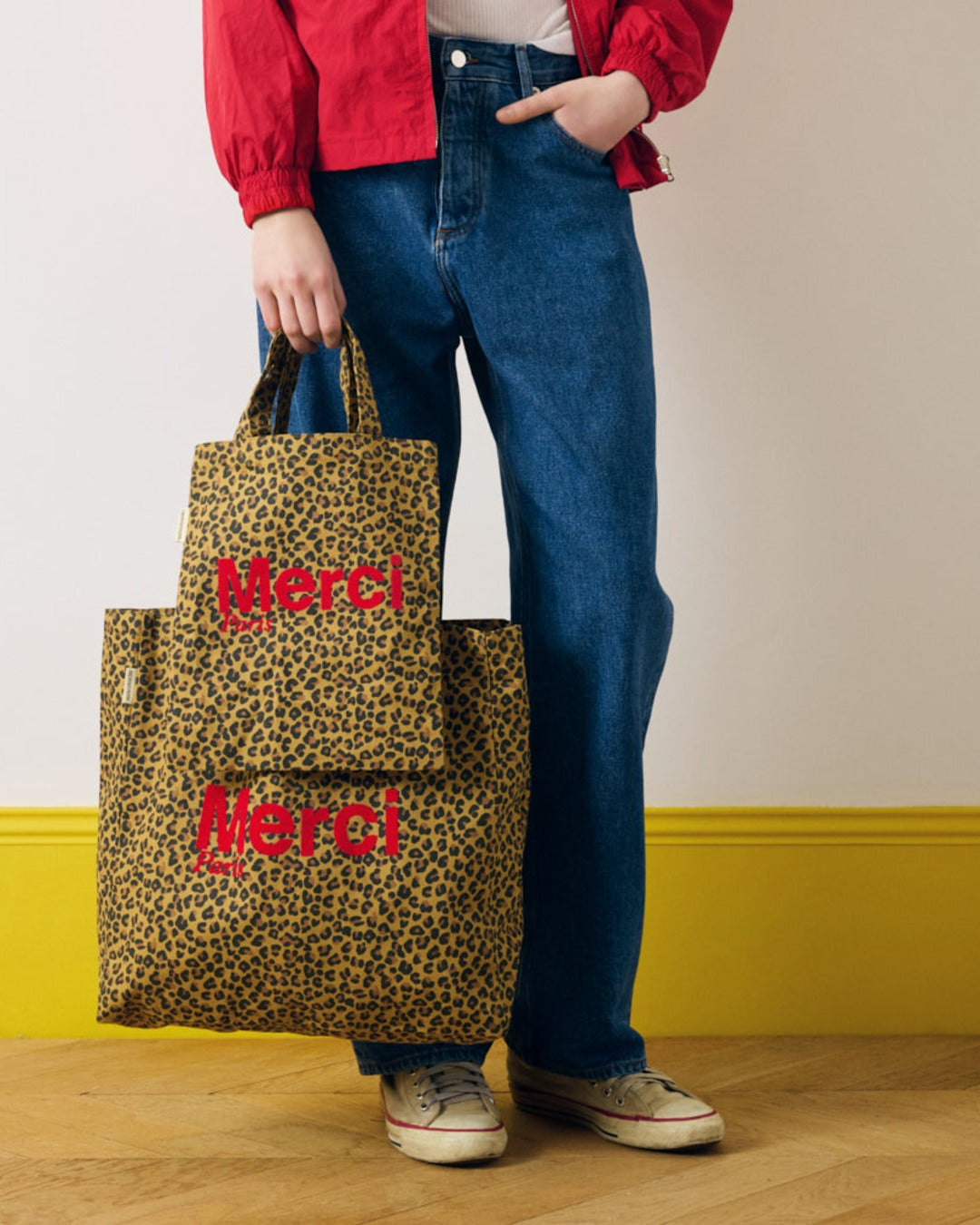 Merci - Tote Bag En Coton - Léopard & Rouge
