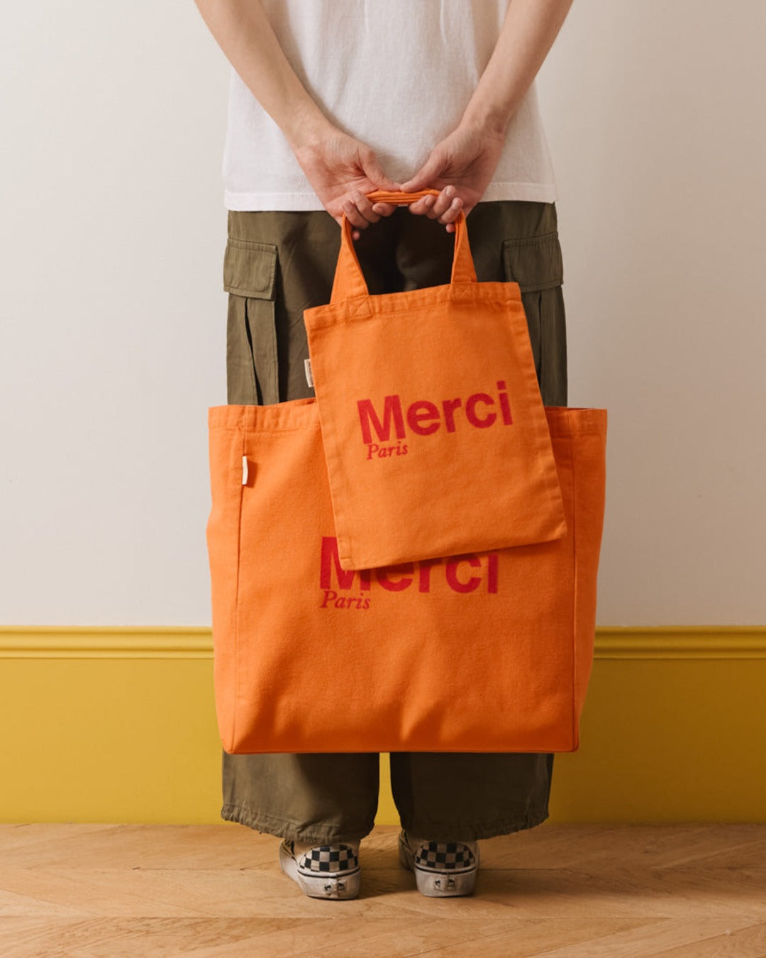 Merci - Tote Bag En Coton - Abricot & Framboise