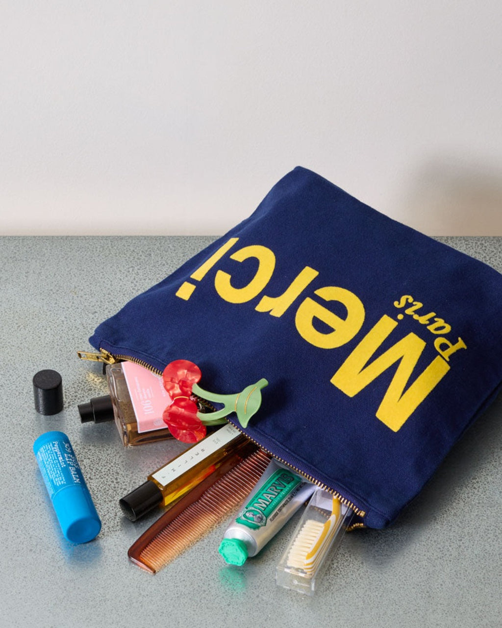 Merci - Cotton pouch - Midnight Blue & Banana