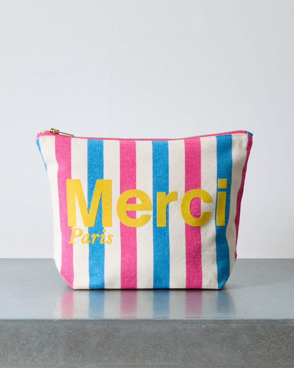 Merci - Pochette En Coton Rayé - Rose & Bleu