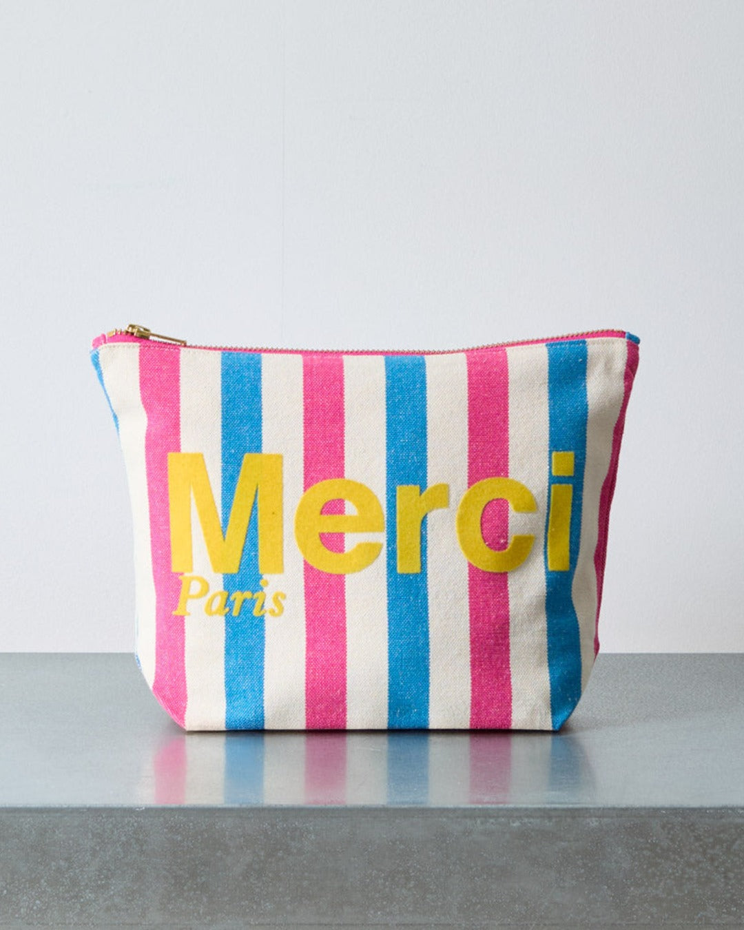 Merci - Pochette En Coton Rayé - Rose & Bleu