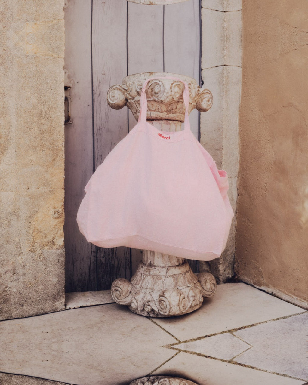 Merci - Cabas En Lin Lavé - Rose Granité