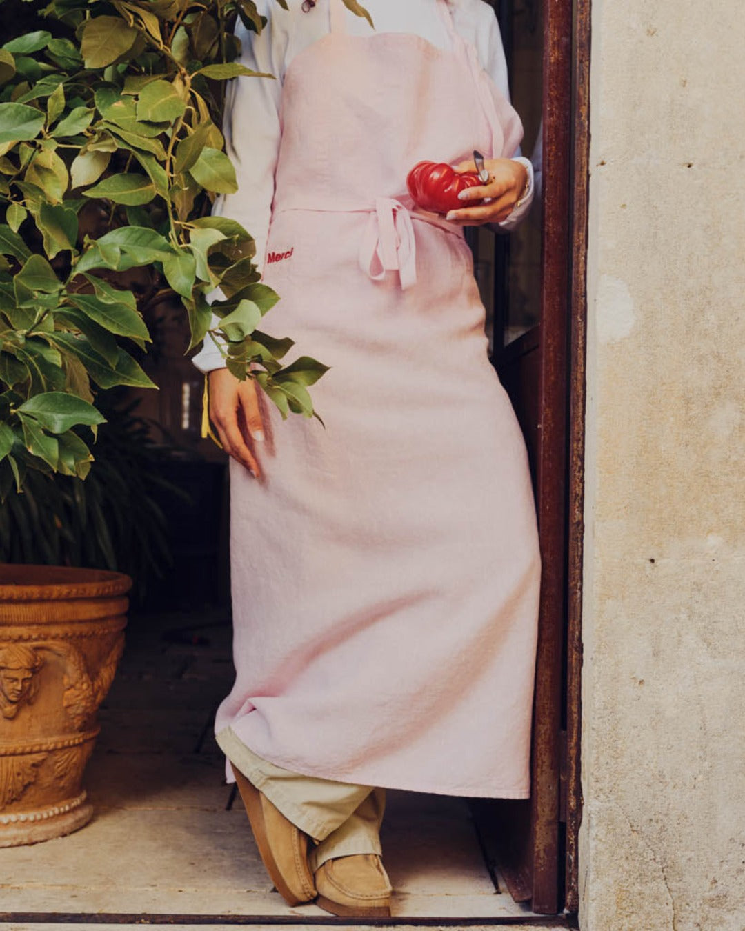 Merci - Tablier En Lin Lavé - Rose Granité