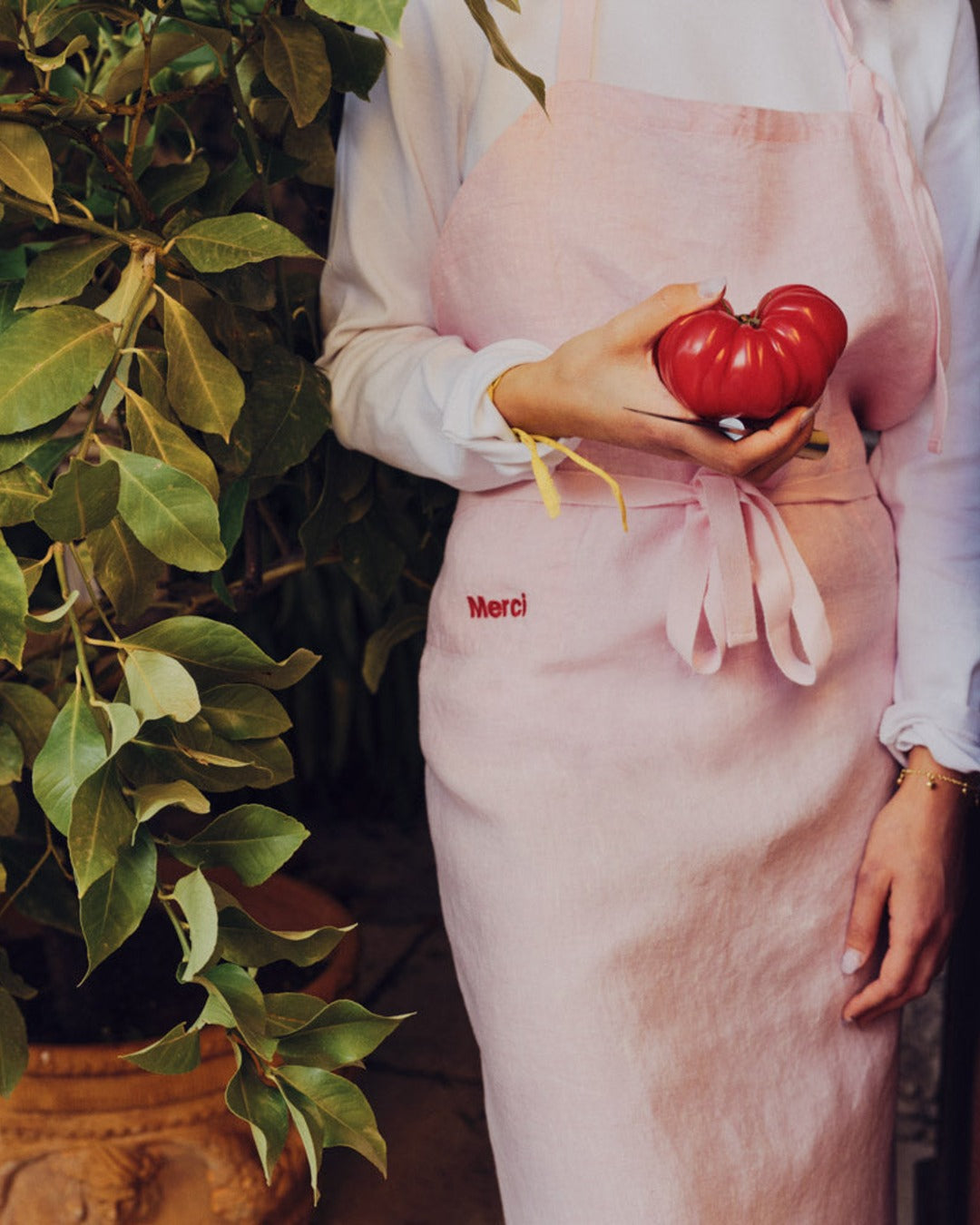 Merci - Tablier En Lin Lavé - Rose Granité