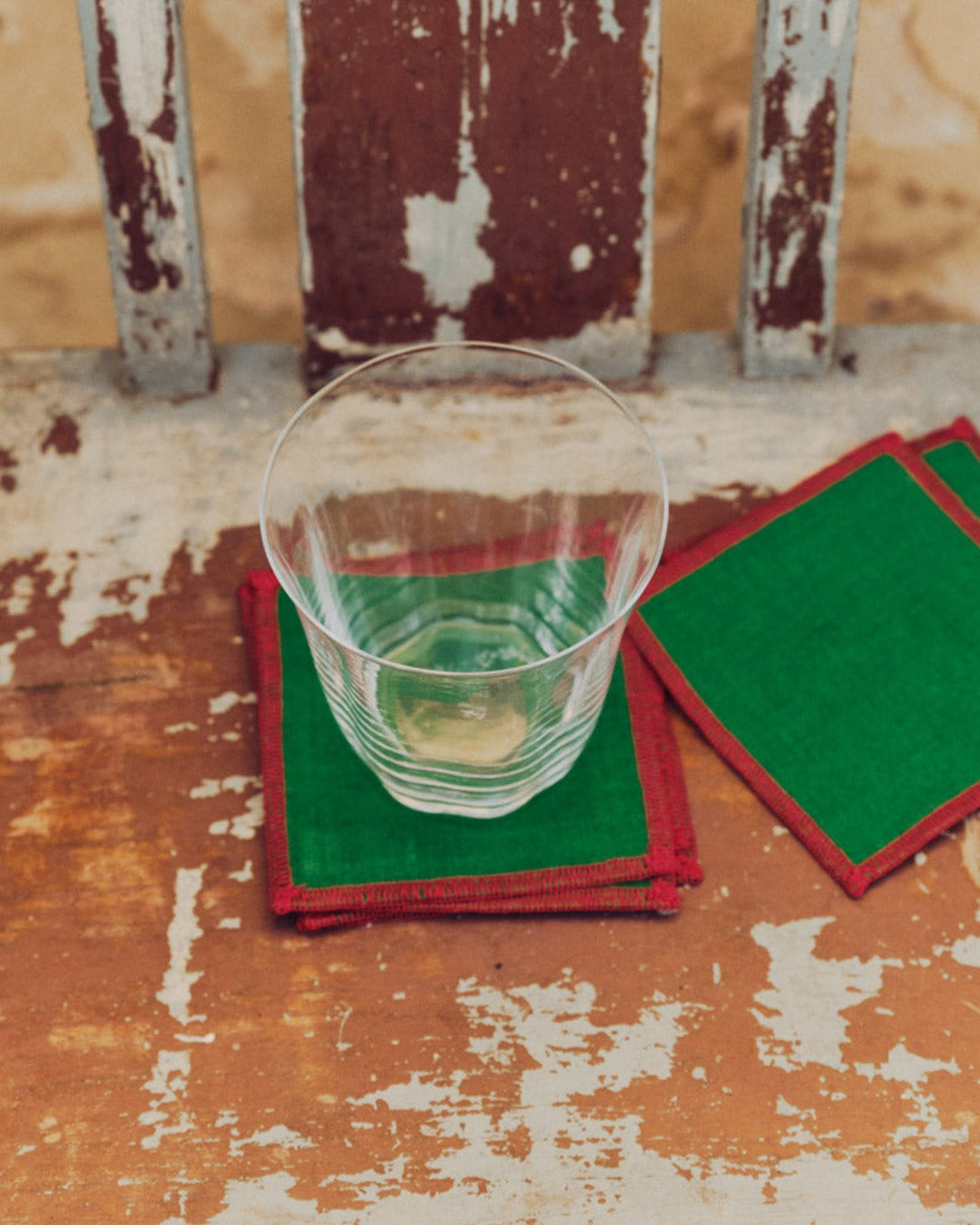 Merci - Set of 6 washed linen coasters - Vegetable Green