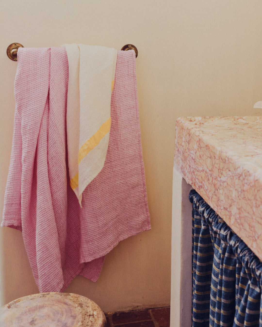 Merci - Linen bath towel - Waffle - Granita Pink