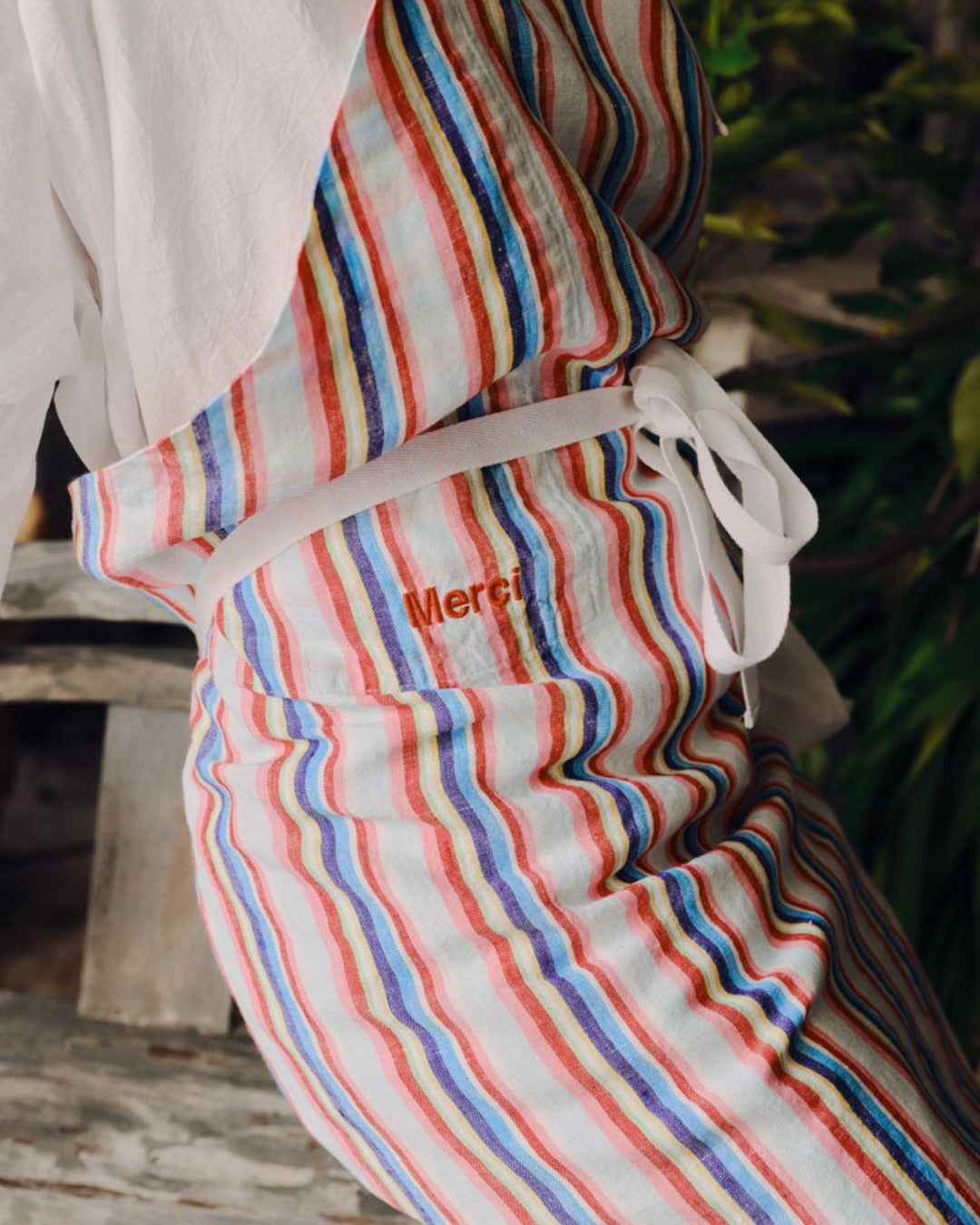 Merci - Tablier En Lin Lavé - Rayures Parasol