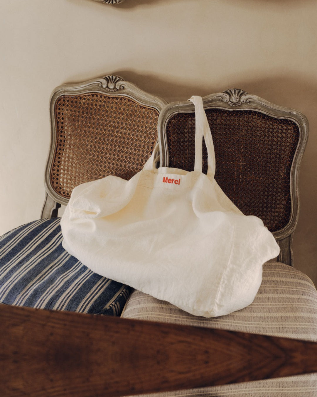 Merci - Cabas En Lin Lavé - Blanc Coquillage