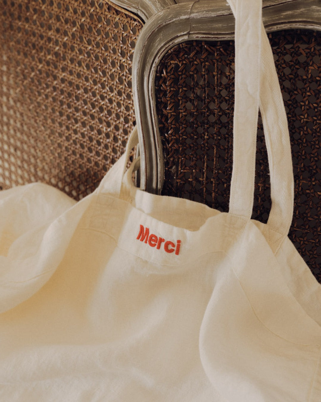 Merci - Cabas En Lin Lavé - Blanc Coquillage