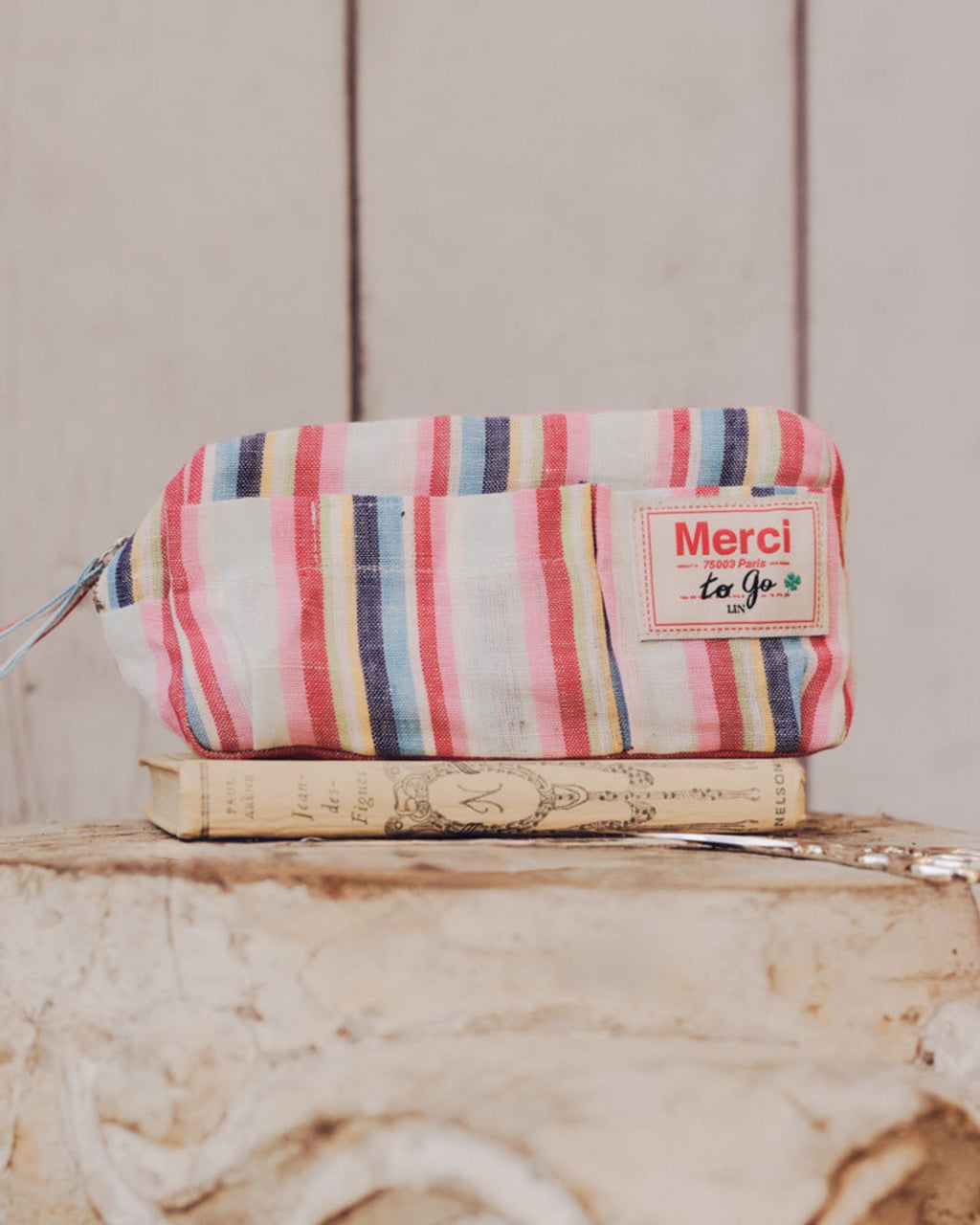 Merci - Trousse En Lin Lavé - Rayures Parasol