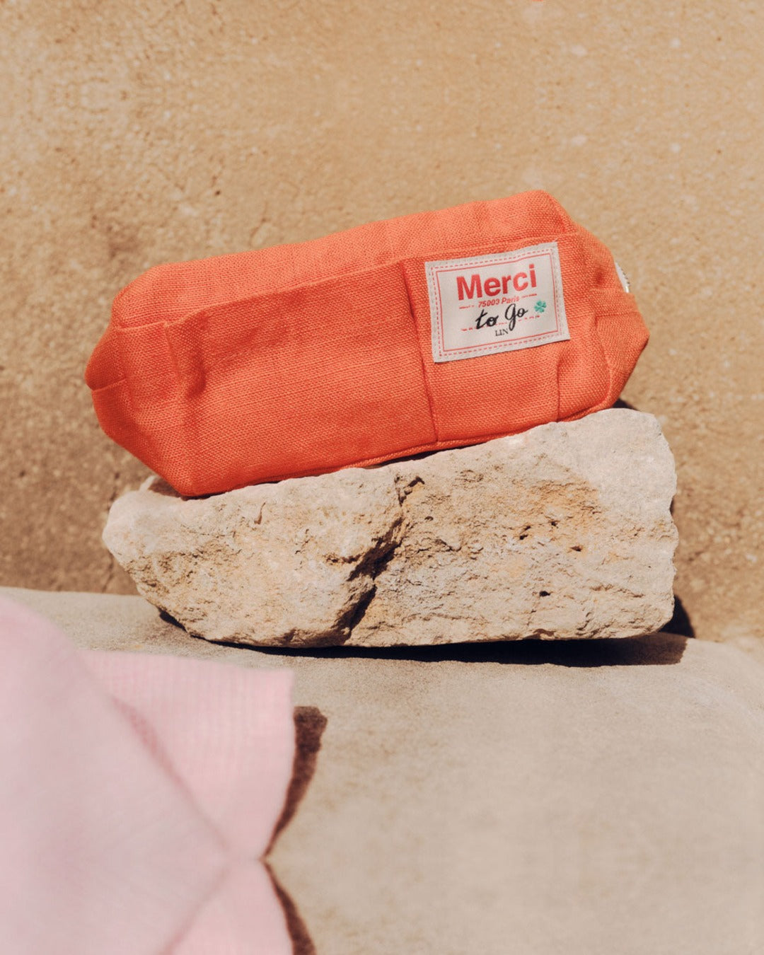 Merci - Trousse En Lin Lavé - Orange Zeste
