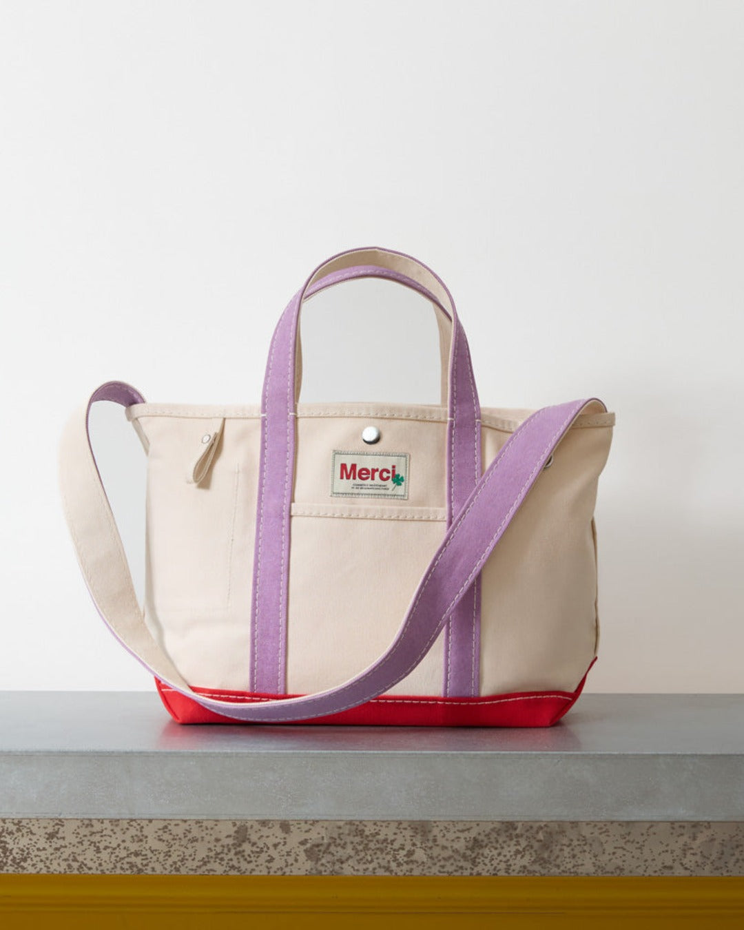 Merci - Candide shopping bag - Ecru, Lilac, and Red
