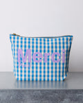 Merci - Vichy cotton clutch - Blue and Ecru