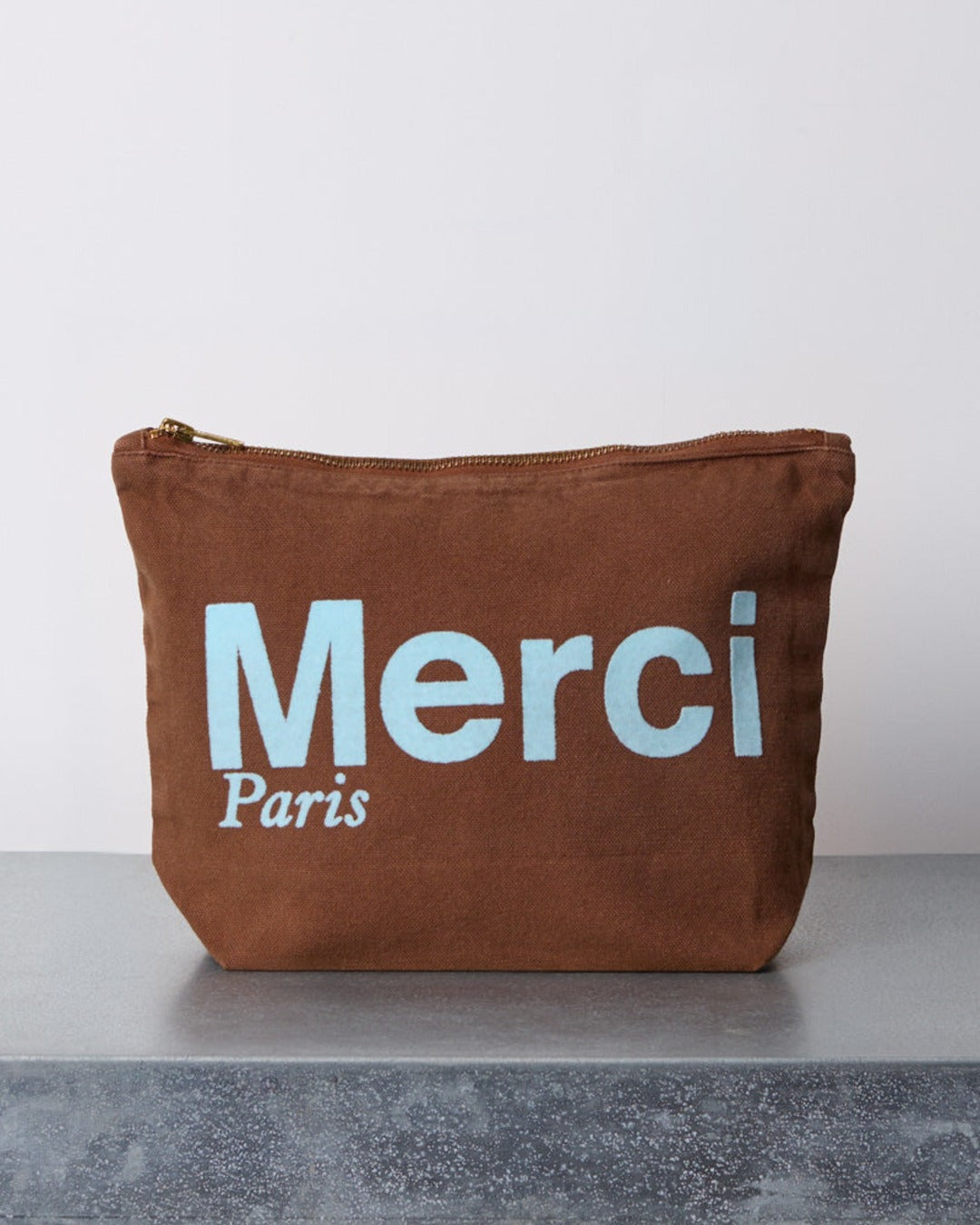 Merci - Pochette En Coton - Marron & Bleu