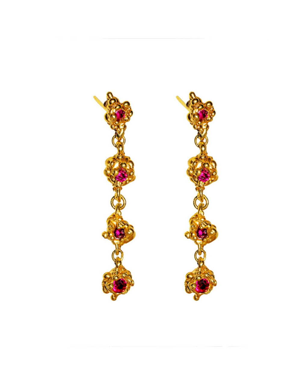 Sofia Rocha - Extra Long Petra Earrings - Gold & Fuschia