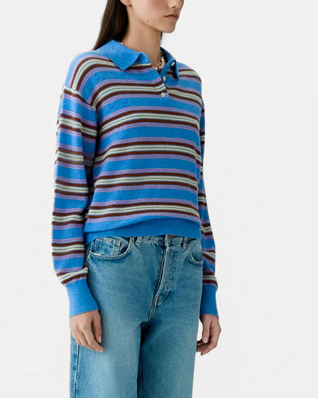 Guest In Residence - Collegiate Striped Polo - Delft Blue Combo