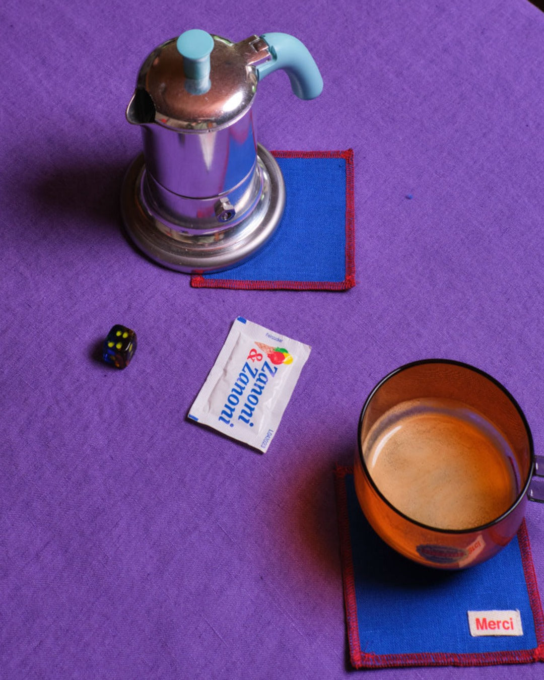 Merci - Ensemble De 6 Dessous De Verre En Lin Lavé - Bleu Cobalt