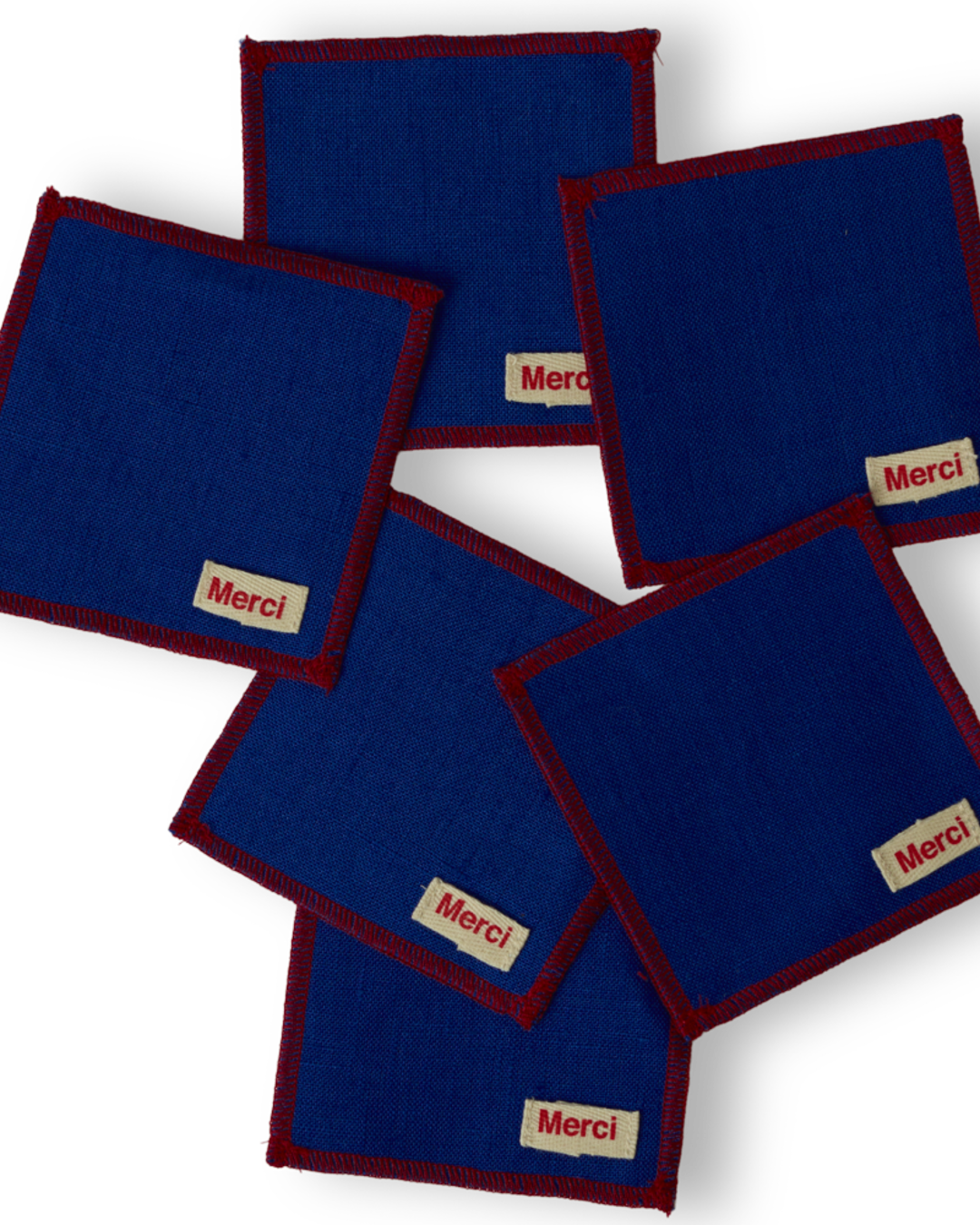 Merci - Ensemble De 6 Dessous De Verre En Lin Lavé - Bleu Cobalt