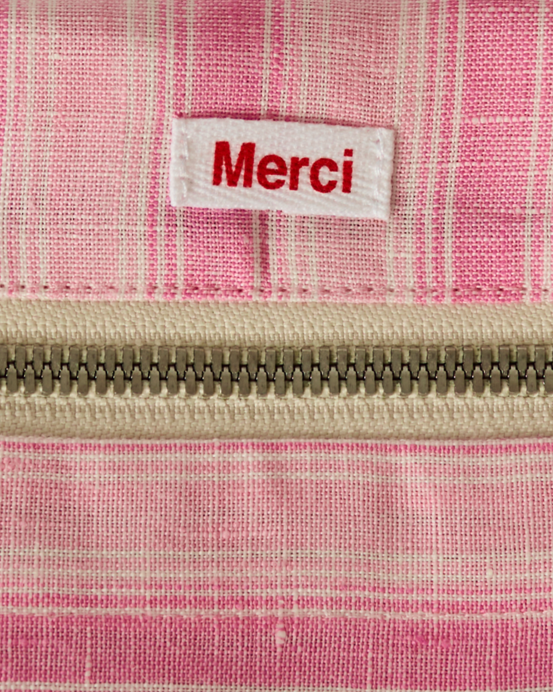 Merci - Trousse De Toilette En Lin Lavé - Rayures Trame Rose