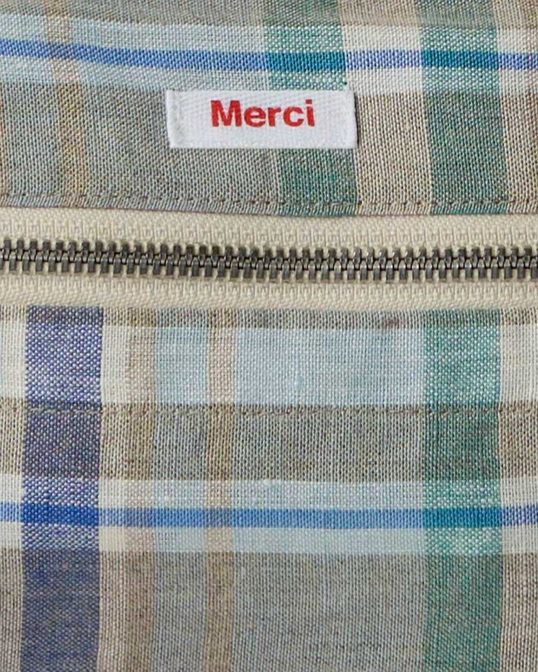 Merci - Trousse De Toilette En Lin Lavé - Carreaux Bibliothèque