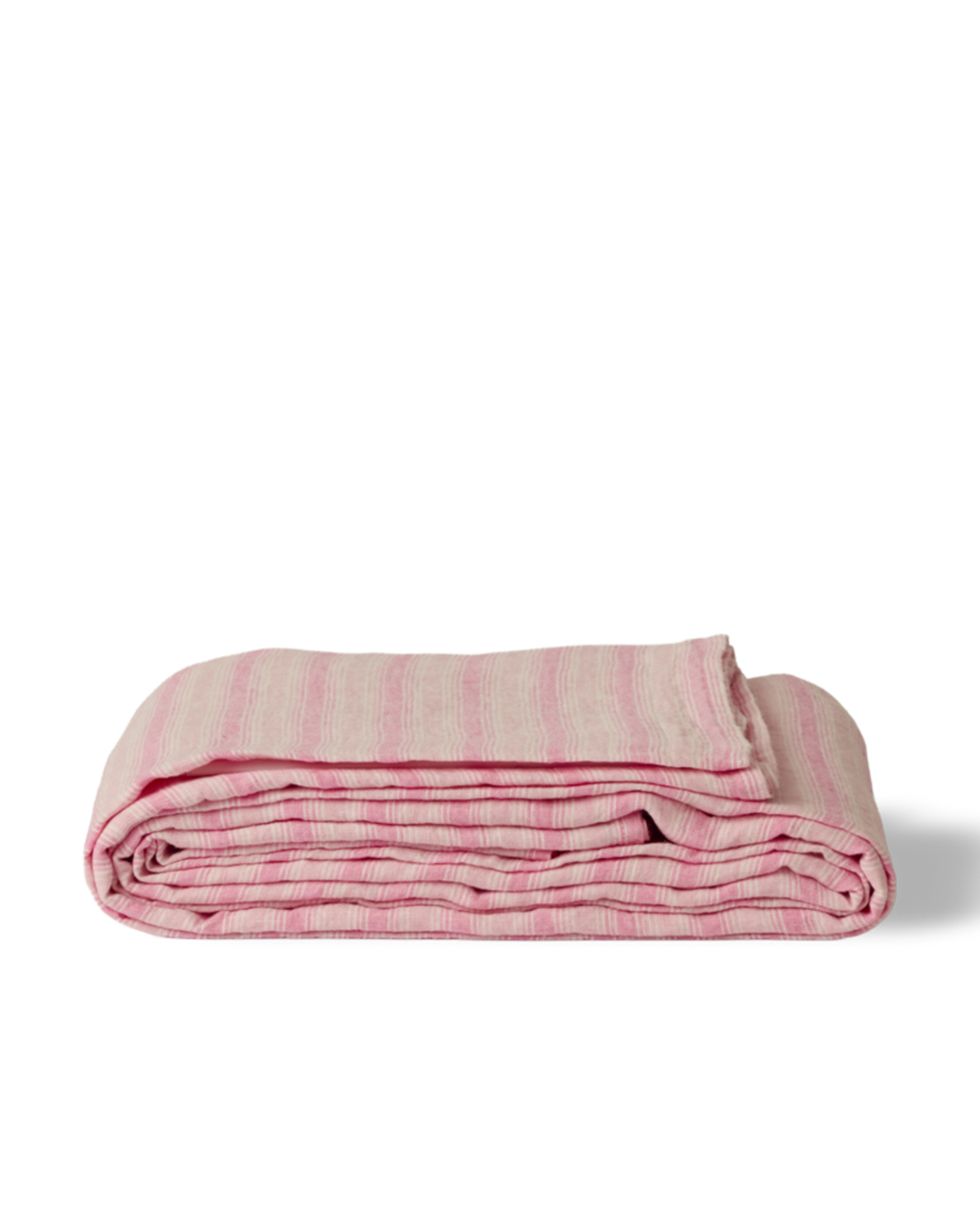 Merci - Drap Plat En Lin Lavé - Rayures Trame Rose