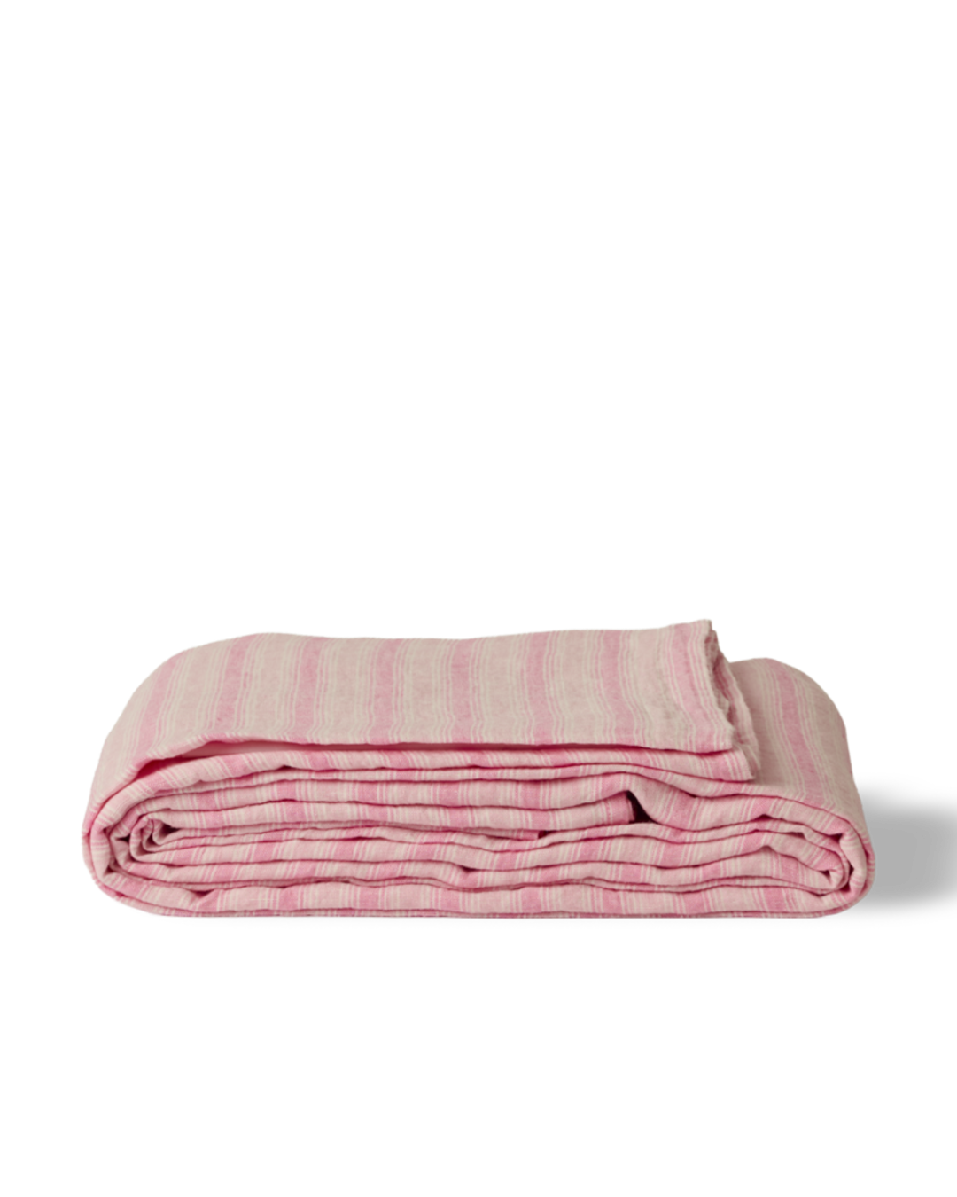 Merci - Drap Plat En Lin Lavé - Rayures Trame Rose