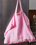Merci - Washed linen Merci shopping bag - Pink Weft Stripes