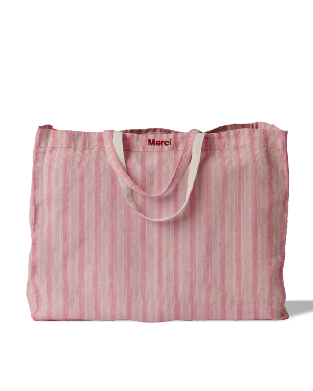 Merci - Washed linen Merci shopping bag - Pink Weft Stripes