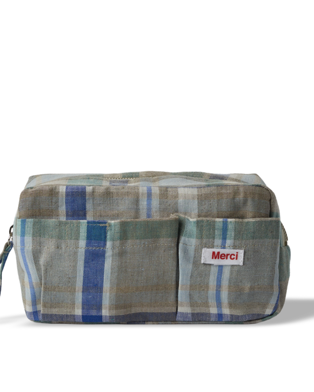 Merci - Trousse En Lin Lavé - Carreaux Bibliothèque