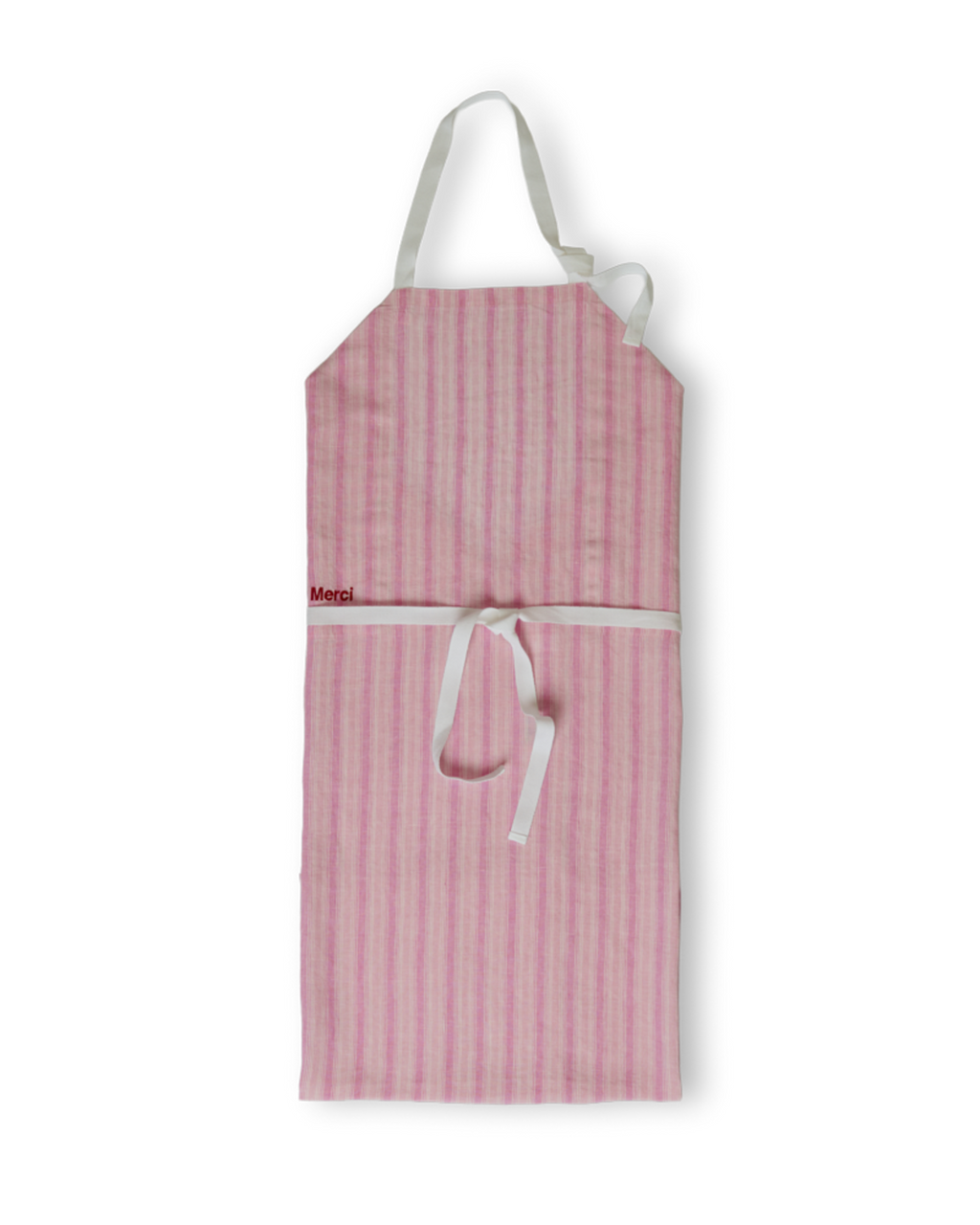 Merci - Tablier En Lin Lavé - Rayures Trame Rose