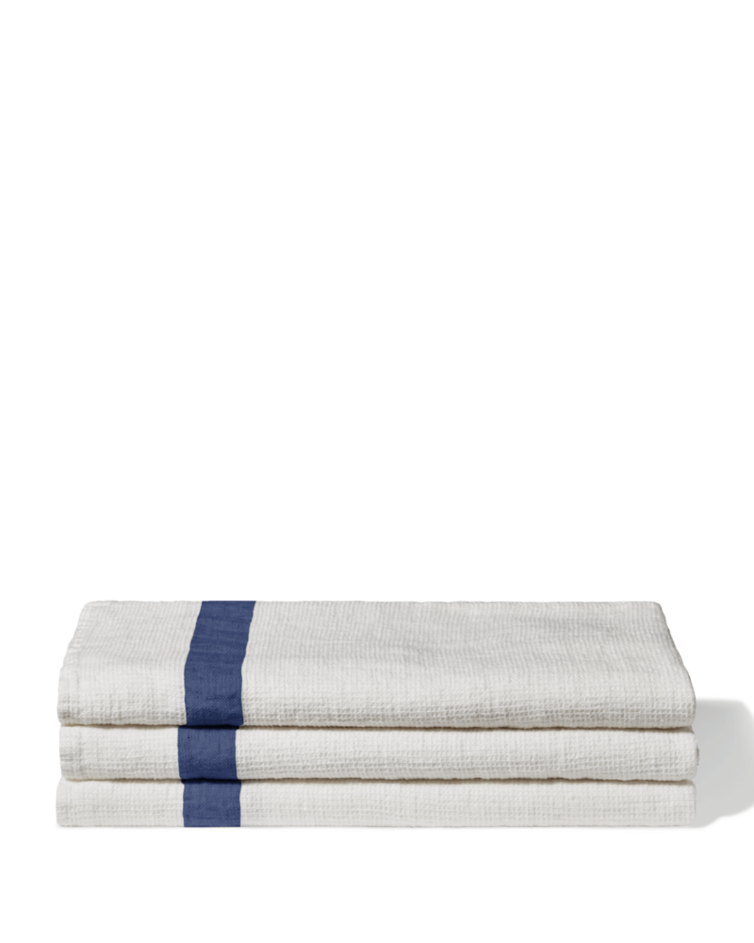 Merci - Serviette De Bain En Lin Nid D'Abeille - Bande Bleu Pacifique