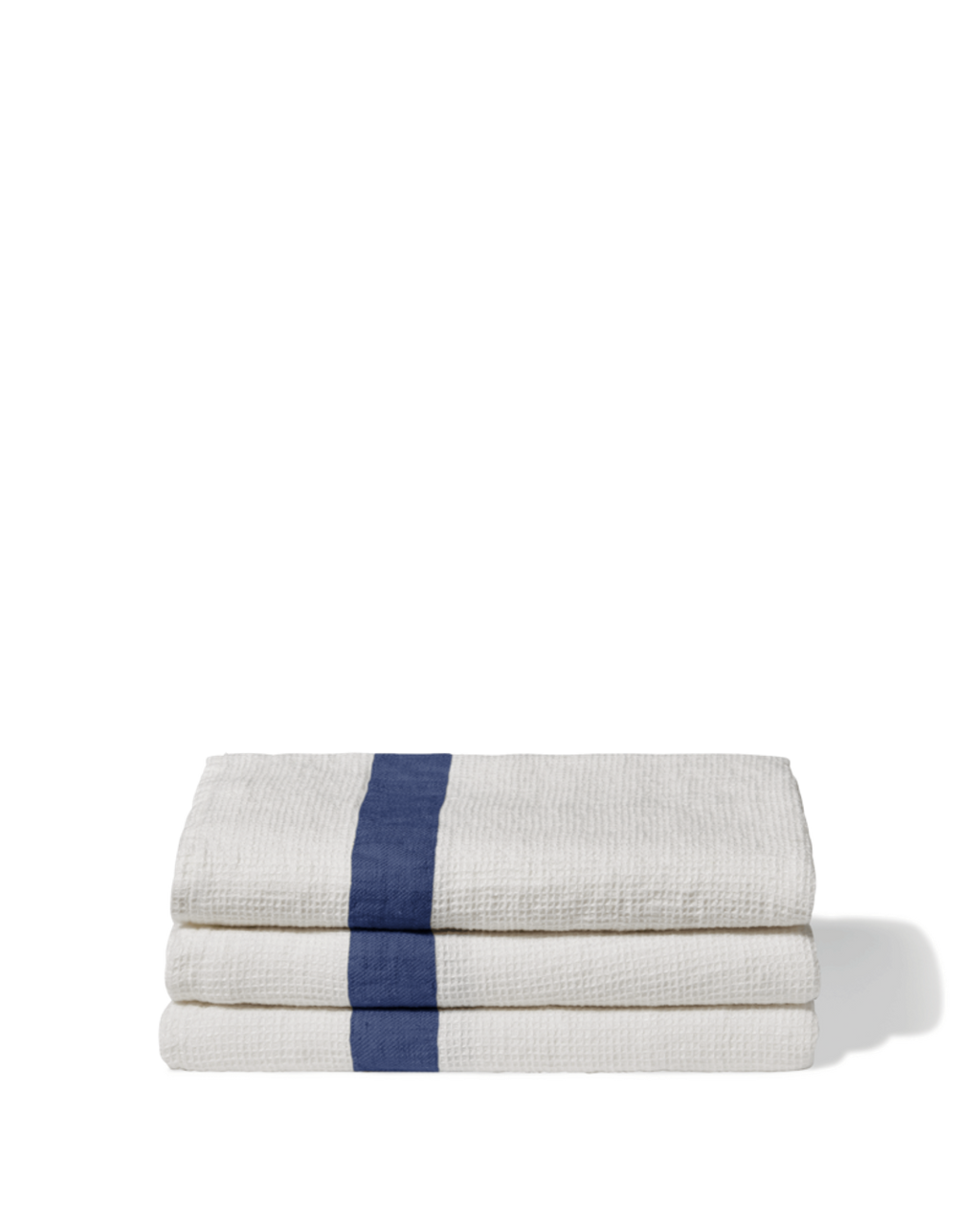 Merci - Serviette De Bain En Lin Nid D'Abeille - Bande Bleu Pacifique