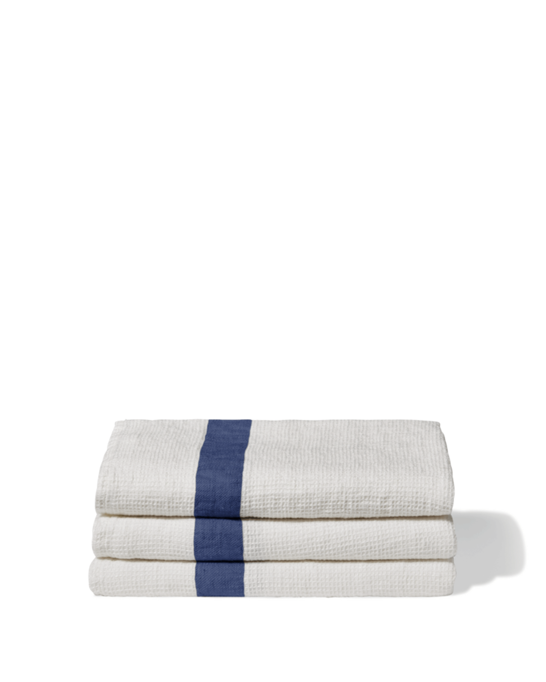 Merci - Serviette De Bain En Lin Nid D'Abeille - Bande Bleu Pacifique