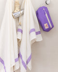 Merci - Serviette De Bain En Lin Nid D'Abeille - Bande Violet Orage