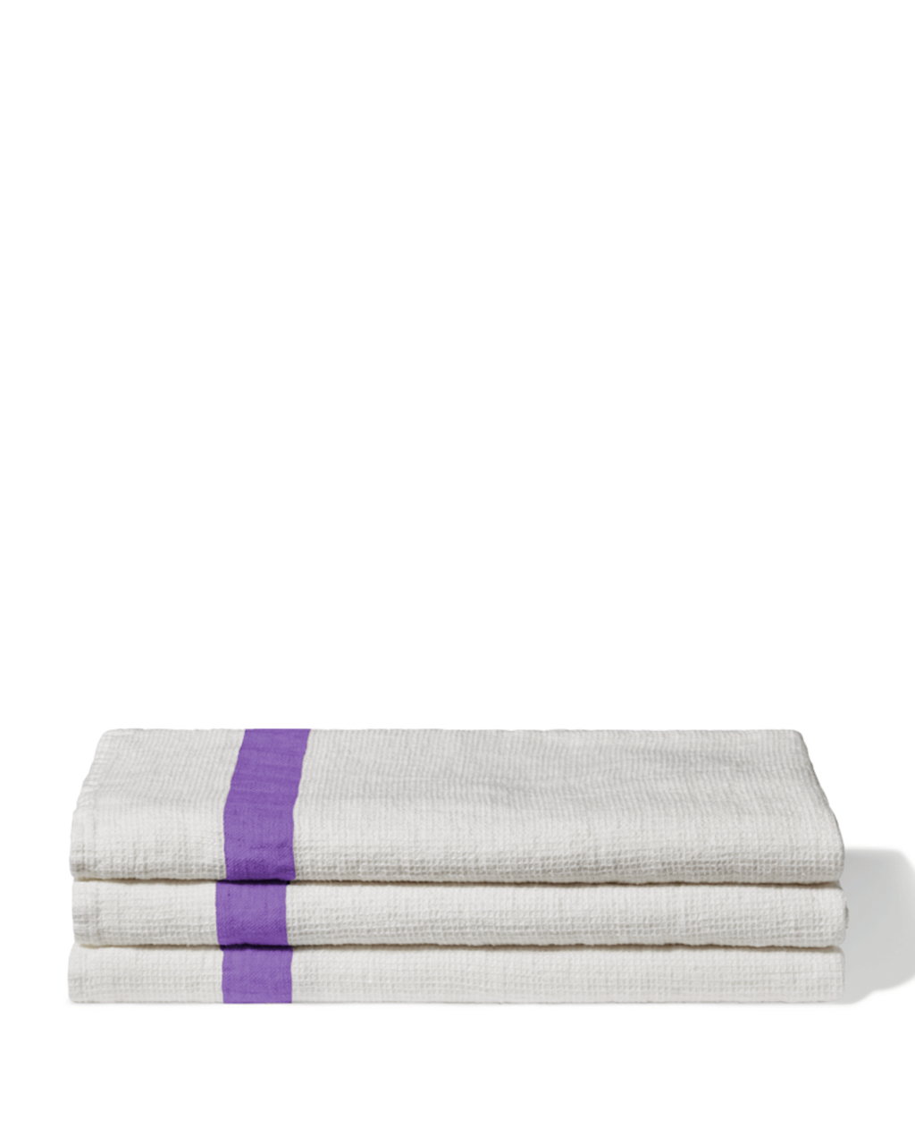Merci - Serviette De Bain En Lin Nid D'Abeille - Bande Violet Orage